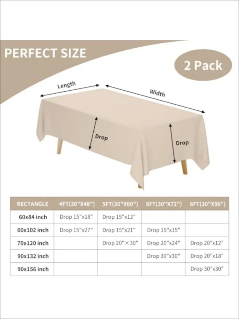 2 Pack 60x102 Inch Rectangle Polyester Tablecloths Dining Table Cover